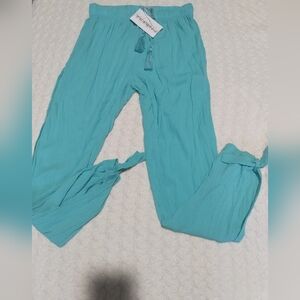 Women's Boho Swimsuit Coverup Pants Size M with Tie Ankle and Open Leg Slits